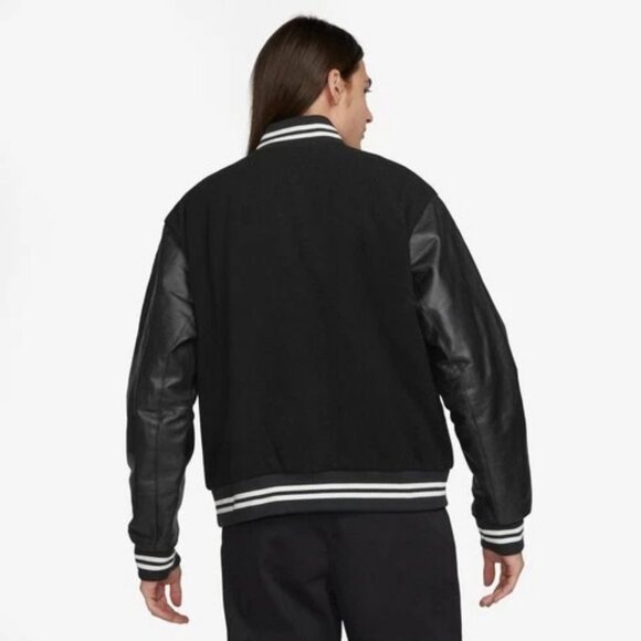 Nike Authentics Varsity Jacket Wool Leather Black Men's Size Large FD7845-010 - Picture 2 of 8